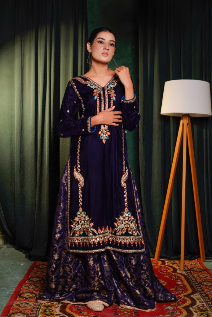 ✨ Royal Deep Purple Velvet Sharara Set ✨