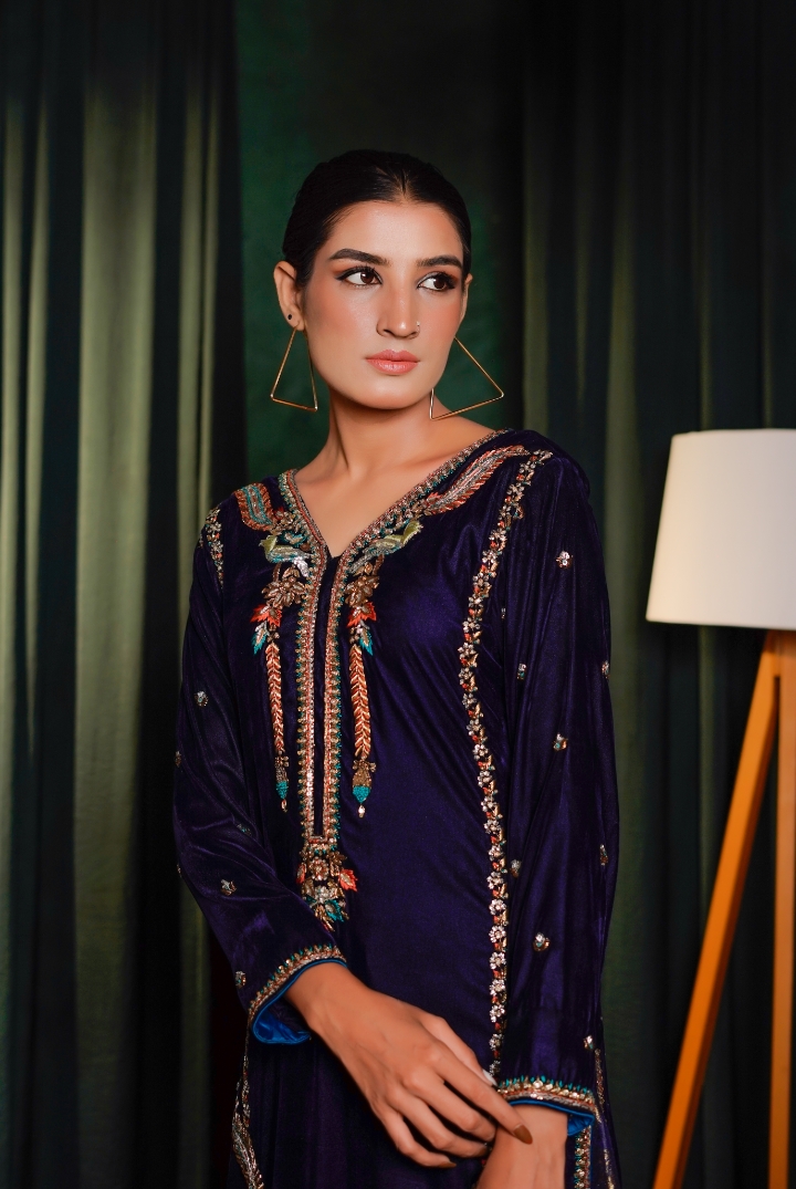 ✨ Royal Deep Purple Velvet Sharara Set ✨