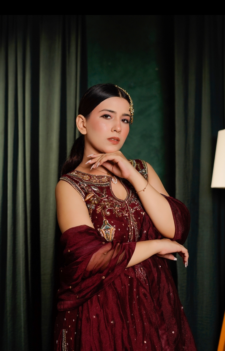 Maroon Embroidered Raw Silk Kurta Set with Crushed Sharara & Dupatta