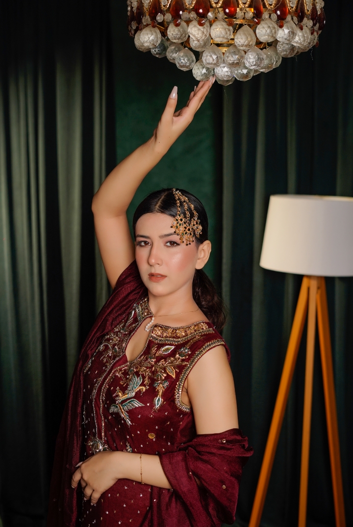 Maroon Embroidered Raw Silk Kurta Set with Crushed Sharara & Dupatta